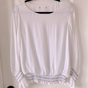 White Blouse with Black Elastic Gather at Hem and Sleeve. Lined
